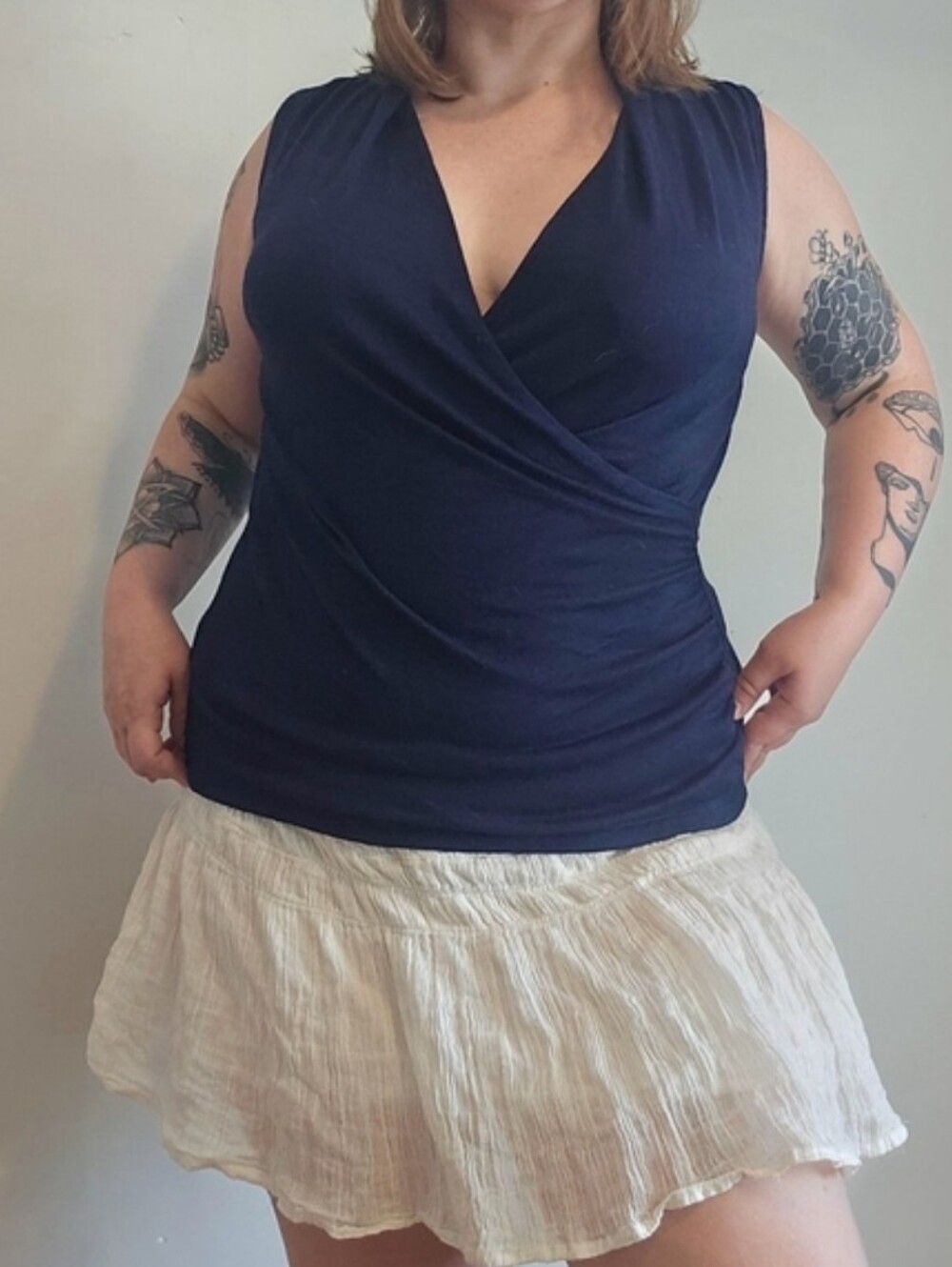 Worthington Navy Sleeveless Draped Crossover Camisole - Picture 5 of 7